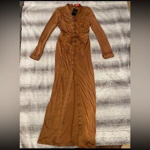 NWT! JLUXLABEL Tie Up Long Sleeve Maxi with Front Slit